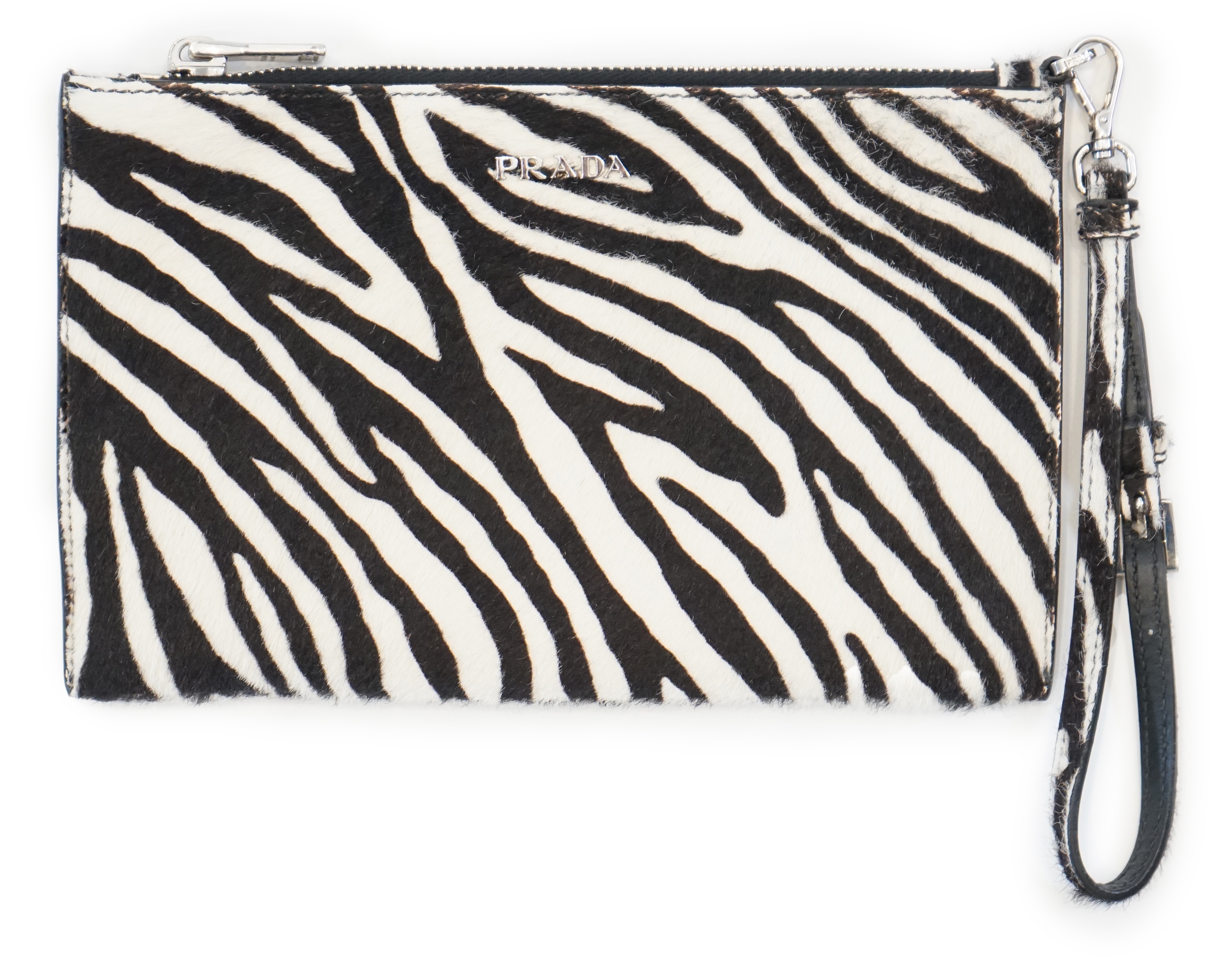 A Prada zebra print pony skin purse bag, width 21cm, height 13cm